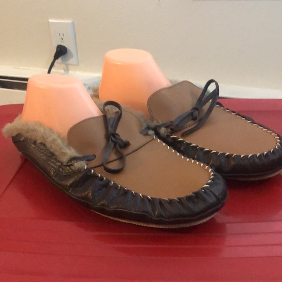 Nabfly Men's Moccasin Brown Tan Faux Suede Lined Fuzzy Sherpa Slippers Size 11 - Picture 4 of 12